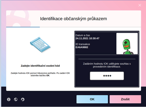 Identifikace občanským průkazem – Zadání identifikačního osobního kódu